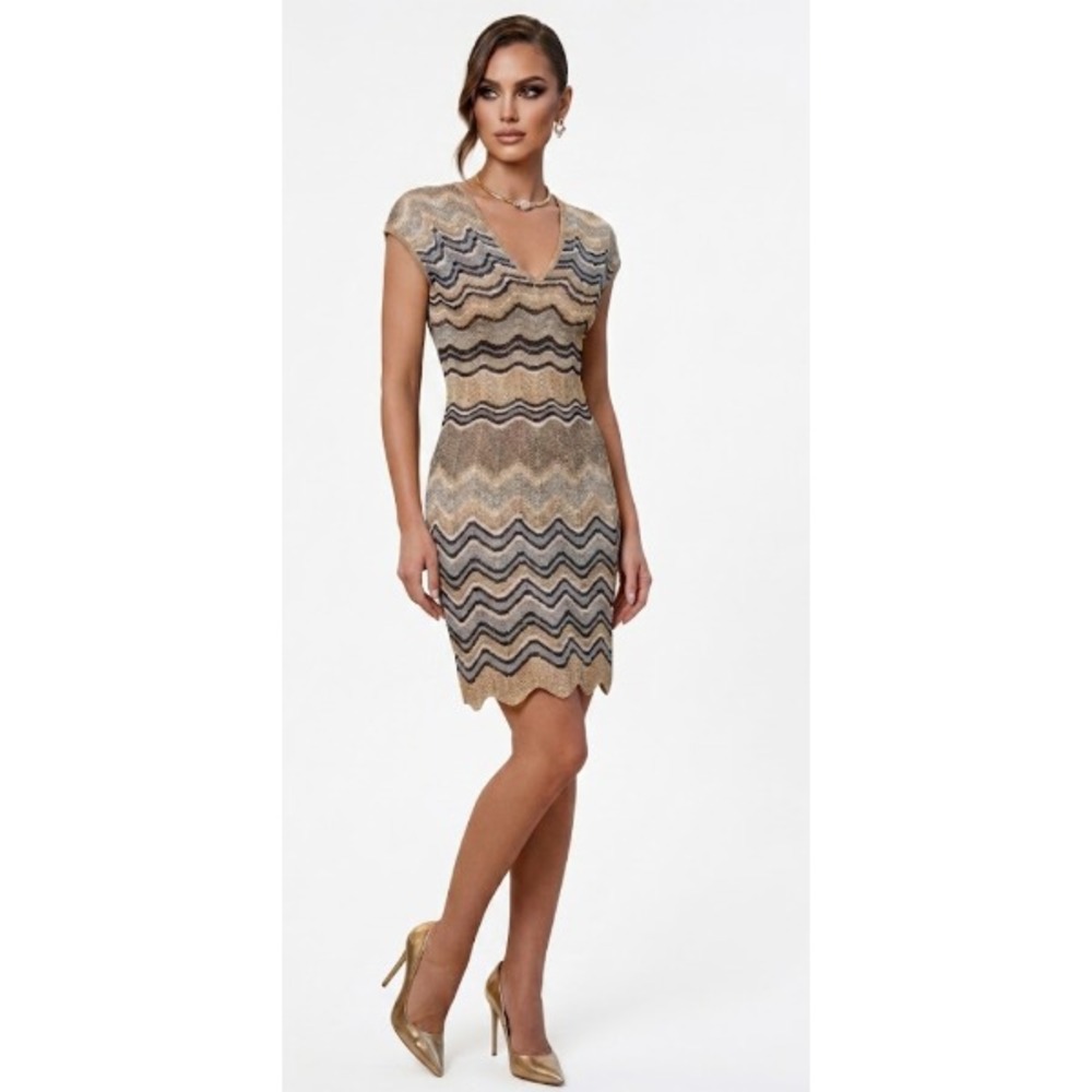Missoni Knit Chevron Knit Dress 38- Small brown beige zigzag pattern